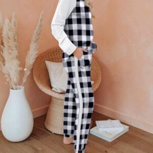 Ekouaer Women's Pajama Set Long Sleeve PJs 2 Piece Outfit Pullover Sleepwear Sweatshirt and Long Pants With Pockets Black White Plaid M