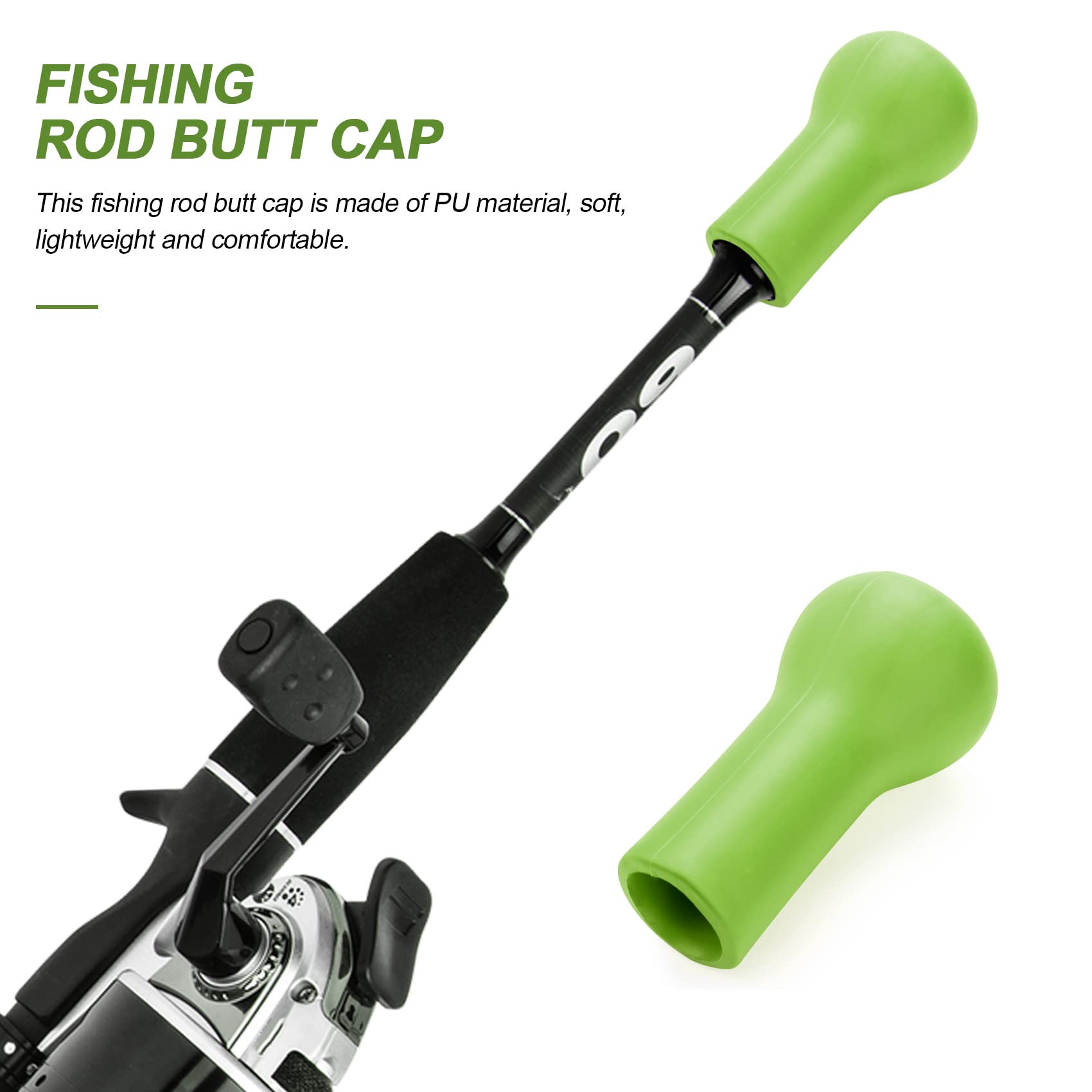 Pteanecay Rod Butt Cushion Fishing Cap,Floating Eva Foam Fishing Rod Cover for Large Fishing Rods (Green)