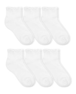 jefferies socks girls seamless ruffle sport quarter ankle socks 6 pair pack (small, white)