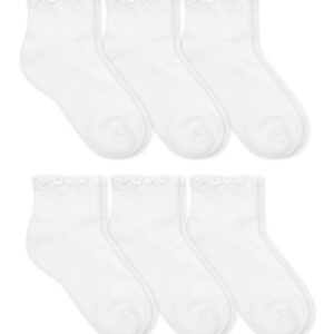 Jefferies Socks Girls Seamless Ruffle Sport Quarter Ankle Socks 6 Pair Pack (Small, White)