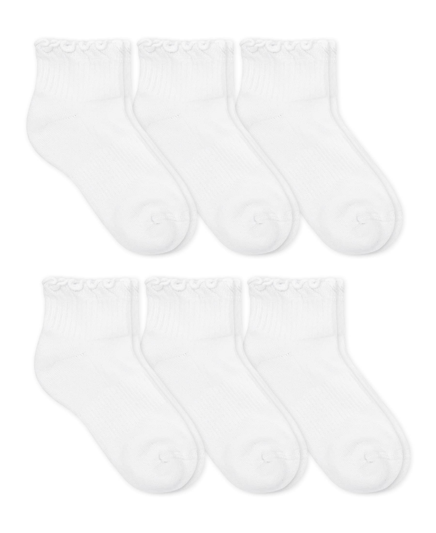 Jefferies Socks Girls Seamless Ruffle Sport Quarter Ankle Socks 6 Pair Pack (Small, White)