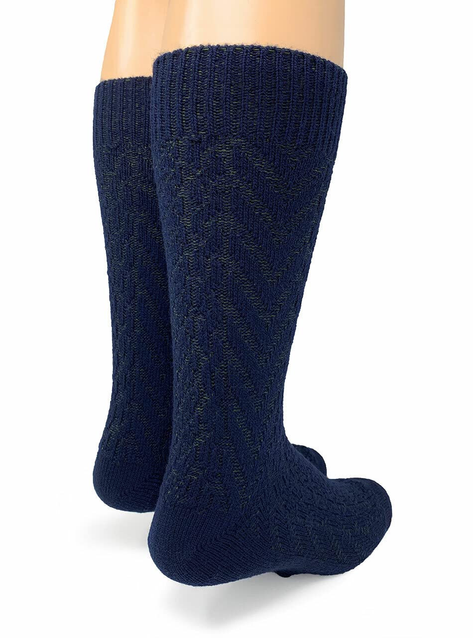 WARRIOR ALPACA SOCKS - Two-Tone Texture Socks Alpaca Wool Socks (Large, Navy/Olive)