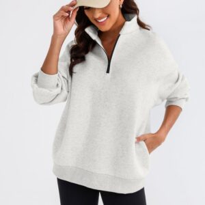 BLENCOT Women Half Zip Oversized Sweatshirts Long Sleeve Solid Color Drop Shoulder Fleece Workout Pullover Gray L