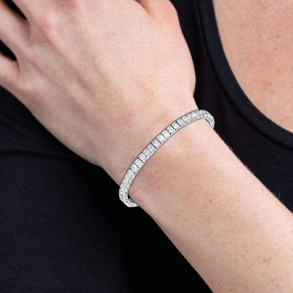 Gemsme White Gold Plated Square Bracelet for Women Classic Hypoallergenic 3.0mm Cubic Zirconia Tennis Bracelets 6.5 Inch