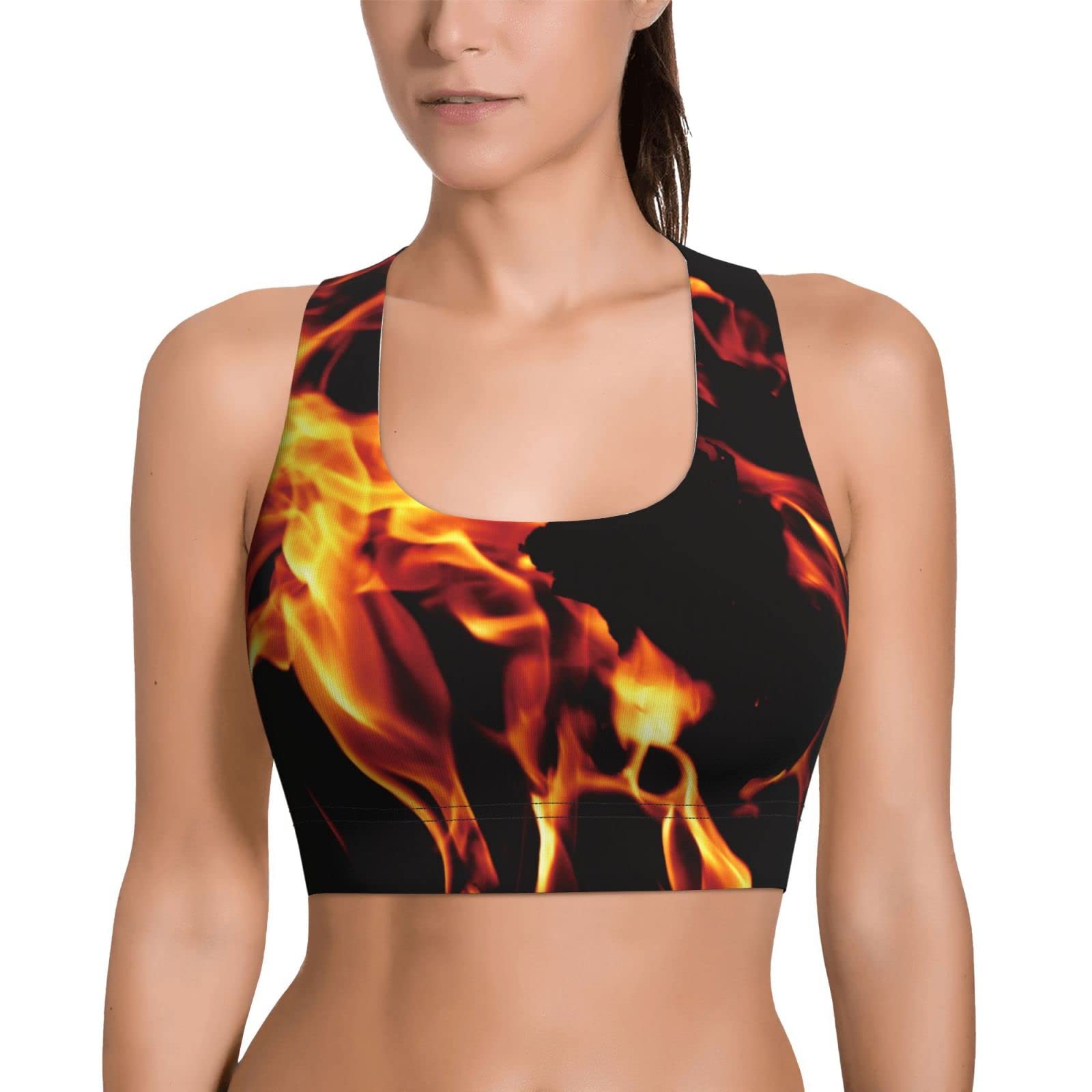 Besbapes Women Fire Flame Black Racerback Bras Padded Sports Bra Fitness Workout Running Shirts Yoga Tank Top