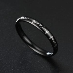 PAKULA Stainless Steel Rings Inspirational Mantra Graduation Statement Encouragement 3mm Stackable Keep Fucking Going Band Ring for Women Men (Black, Size 13)