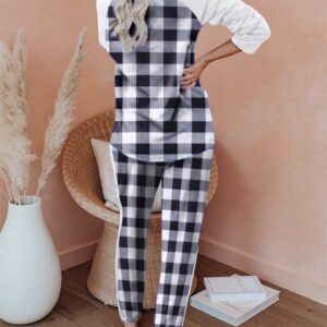 Ekouaer Women's Pajama Set Long Sleeve PJs 2 Piece Outfit Pullover Sleepwear Sweatshirt and Long Pants With Pockets Black White Plaid M