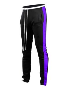 screenshot-s41700 mens hip hop premium slim fit comfort track pants - athletic fitness fashion urban lifestyle streetwear bottoms-black/purple-large