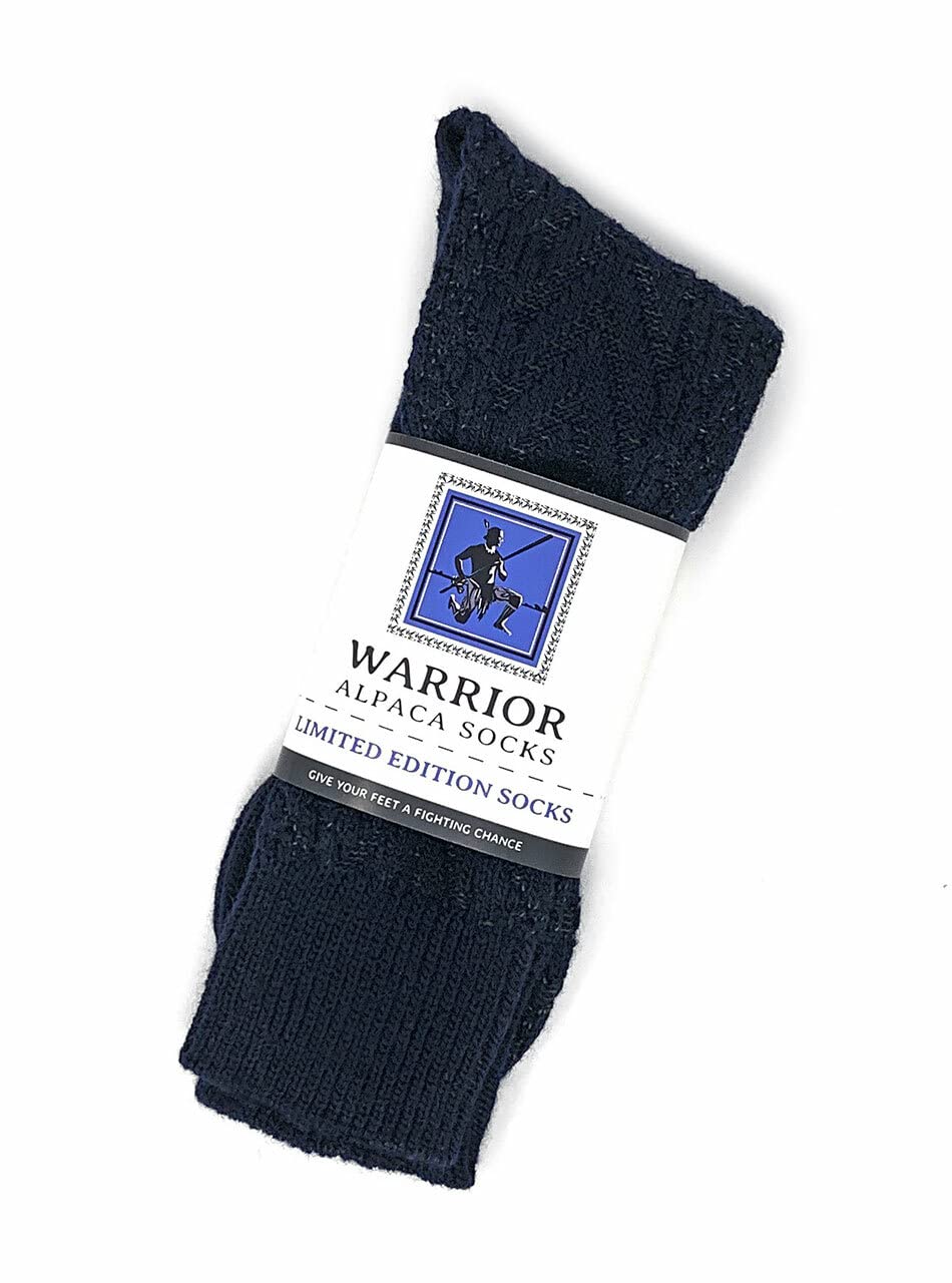 WARRIOR ALPACA SOCKS - Two-Tone Texture Socks Alpaca Wool Socks (Large, Navy/Olive)