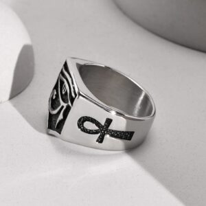 MPRAINBOW Egyptians Eyes of Horus Ring - Stainless Steel Ankh Cross Ring Size 8 to 12,Ancient Egyptians Symbol Wadjet Eye Ring Jewelry