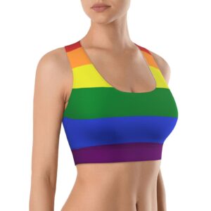 women's comfort lgbt pride rainbow flag fit yoga bras athletic tank for training exercise sports bra for workout, fitness