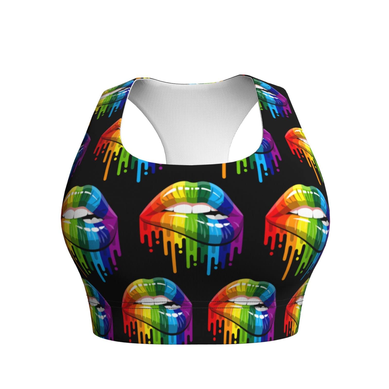 Besbapes LGBT Gay Homosexual Lesbian Rainbow Lips Pride Sports Bras for Women Padded Sports Bras for Women Workout Bras for Women Racerback Bras Yoga Bras