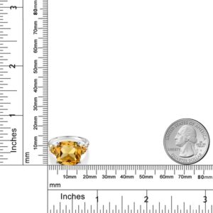 Gem Stone King 925 Silver and 10K Yellow Yellow Citrine and Diamond Ring For Women (7.33 Cttw, 12MM Cushion and 5mm Trillion, Gemstone Birthstone, Available In Size 5, 6, 7, 8, 9)