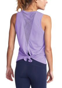 bestisun workout tank tops for women mesh gym athletic shirts tie back workout tank mesh muscle tank purple xl