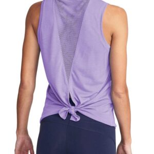 Bestisun Workout Tank Tops for Women Mesh Gym Athletic Shirts Tie Back Workout Tank Mesh Muscle Tank Purple XL