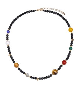 jewever the eight planets guardian star choker necklace for women black agate beaded crystal necklace universe galaxy healing crystals and gemstones (16"+2")