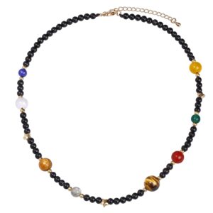 Jewever The Eight Planets Guardian Star Choker Necklace for Women Black Agate Beaded Crystal Necklace Universe Galaxy Healing Crystals and Gemstones (16"+2")