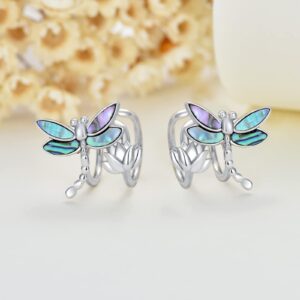 Dragonfly Ear Cuffs for Non PierceD Ears Sterling Silver Cuff Earrings with Abalone Shell, Dragonfly Gifts for Women