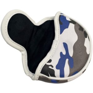 Gbourly Golf Club Half Mid Mallet Camo Putter Cover Blue PU Leather Headcover Magnetic Closure