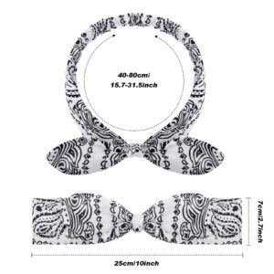 2 Pieces Bandana Headband for Women, Knot Retro Print Headbands Paisley Print Headband Headwrap Adjustable Headwrap(White, Black)