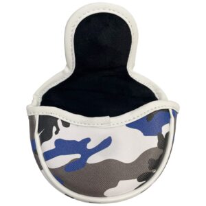 Gbourly Golf Club Half Mid Mallet Camo Putter Cover Blue PU Leather Headcover Magnetic Closure