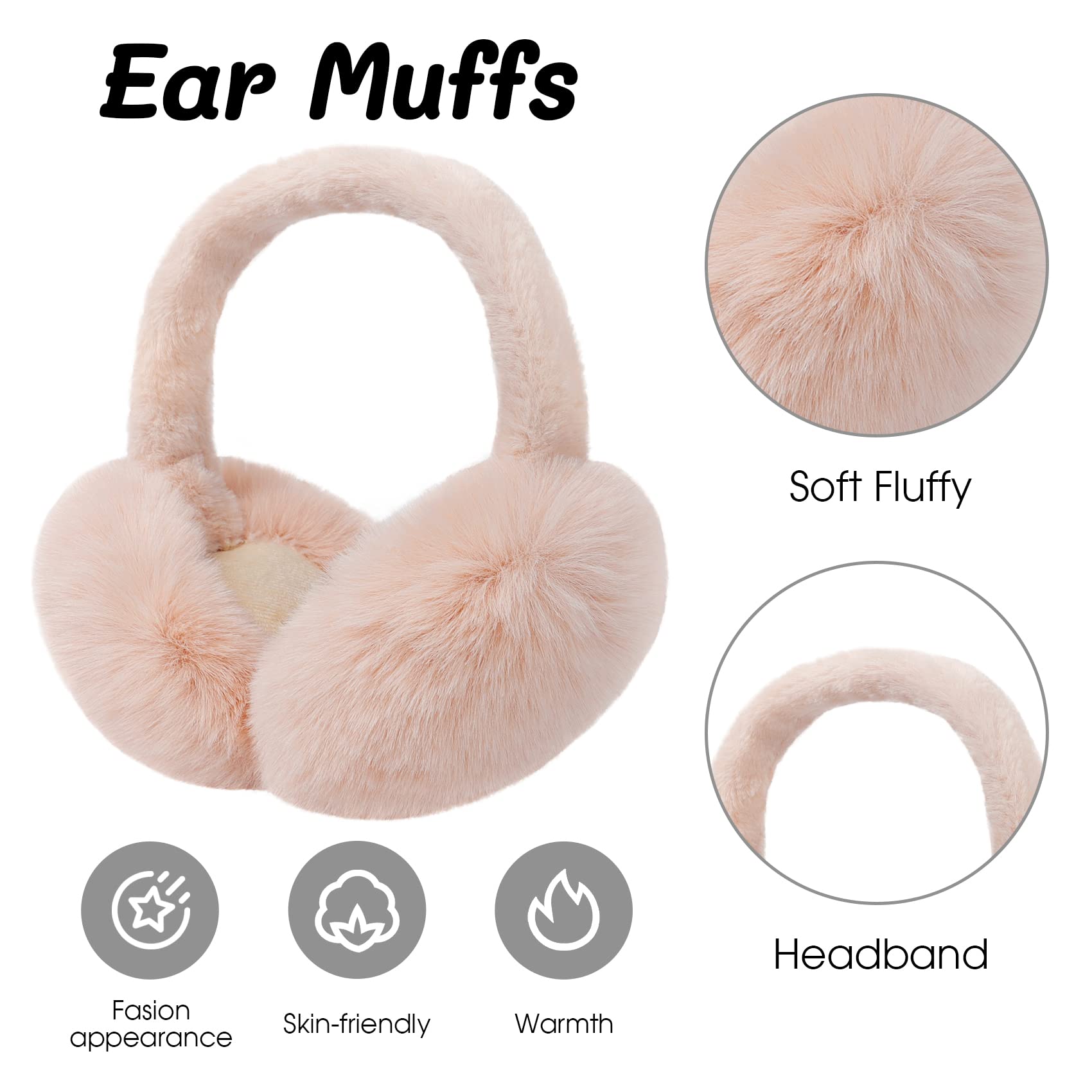 Ear Muffs for Women, Foldable Winter Faux Furry Earmuffs, Cold Weather Cute Soft Ear Warmer Covers Headband