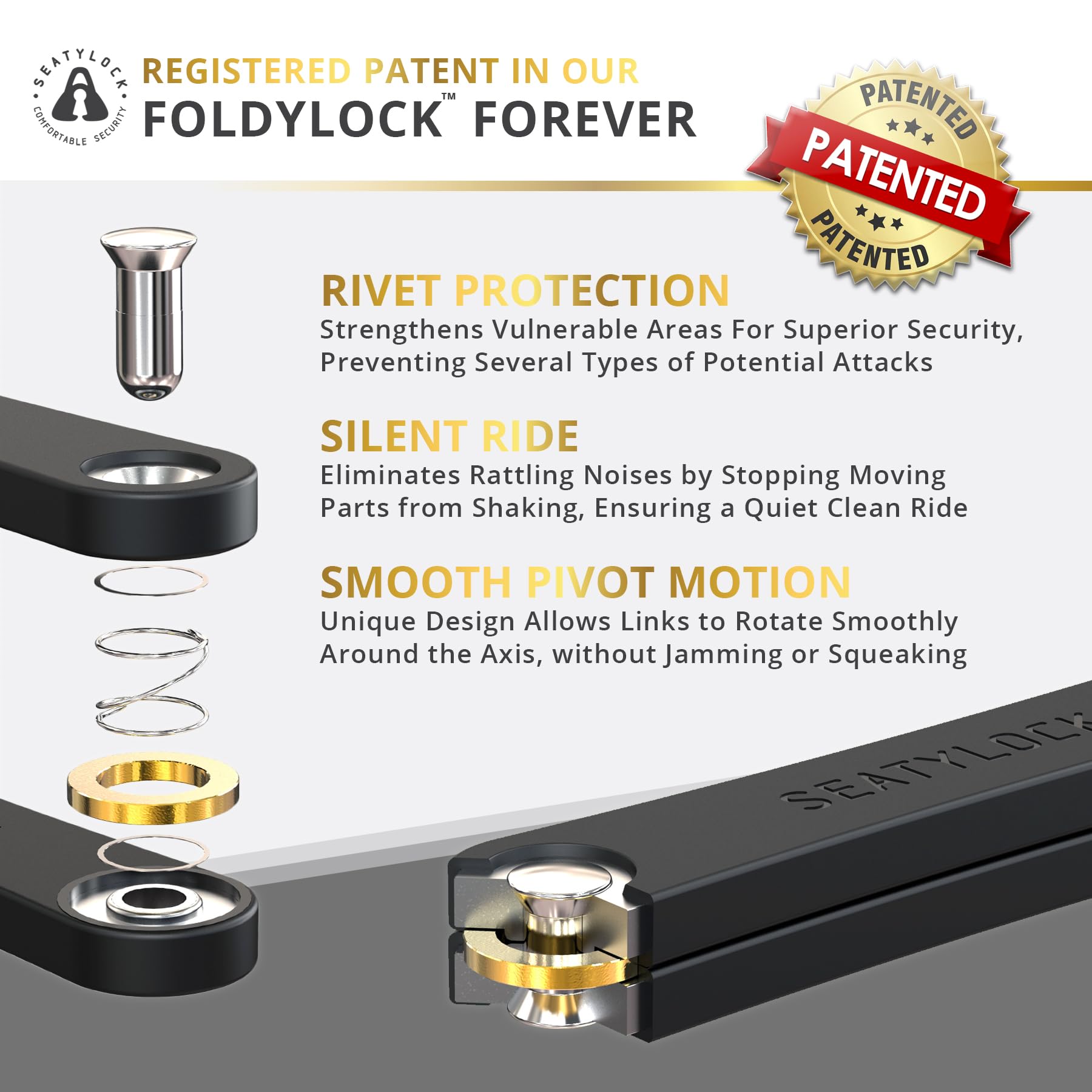 FoldyLock Forever Folding Bike Lock - Patented Sleek High Security Sold Secure Gold Bicycle Lock - Heavy Duty Anti Theft Smart Guard with Keys - 90cm