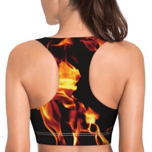 Besbapes Women Fire Flame Black Racerback Bras Padded Sports Bra Fitness Workout Running Shirts Yoga Tank Top