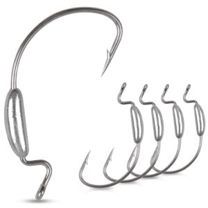 weighted worm fishing hooks,20pcs offset wide gap worm hooks weighted bass swimbait hooks for soft plastics weedless jig head hooks freshwater saltwater