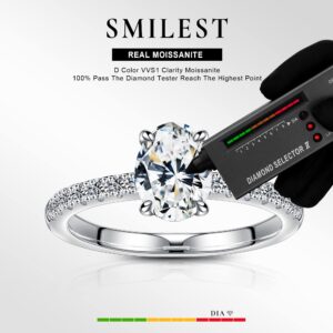 SMILEST 1.5CT Moissanite Side Stone Engagement Rings, D Color VVS1 Clarity Oval Moissanite Ring 18K White Gold Plated 925 Sterling Silver Moissanite Engagement Rings for Women Valentine's Day Gifts