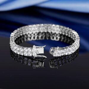 Gemsme Double Row Tennis Bracelet for Women Men 18K White Gold Plated Classic Hypoallergenic Sparkling 3.0mm Cubic Zirconia Bracelets 7.5 Inch