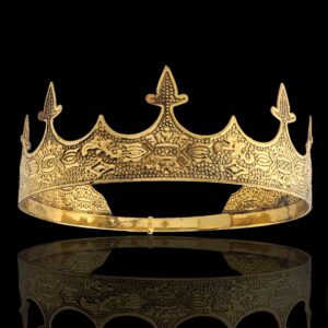 Crown Hair Jewelry Royal King Diadem Men Metal Big Tiaras For Wedding Prom Bridal Party Halloween Costume Christmas Gifts(Dark Gold)