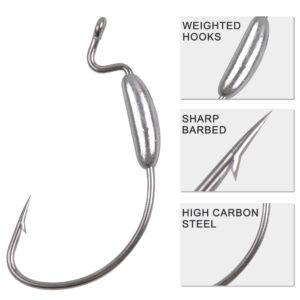 Weighted Worm Fishing Hooks,20pcs Offset Wide Gap Worm Hooks Weighted Bass Swimbait Hooks for Soft Plastics Weedless Jig Head Hooks Freshwater Saltwater