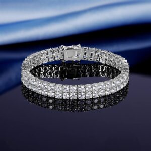 Gemsme Double Row Tennis Bracelet for Women Men 18K White Gold Plated Classic Hypoallergenic Sparkling 3.0mm Cubic Zirconia Bracelets 7.5 Inch