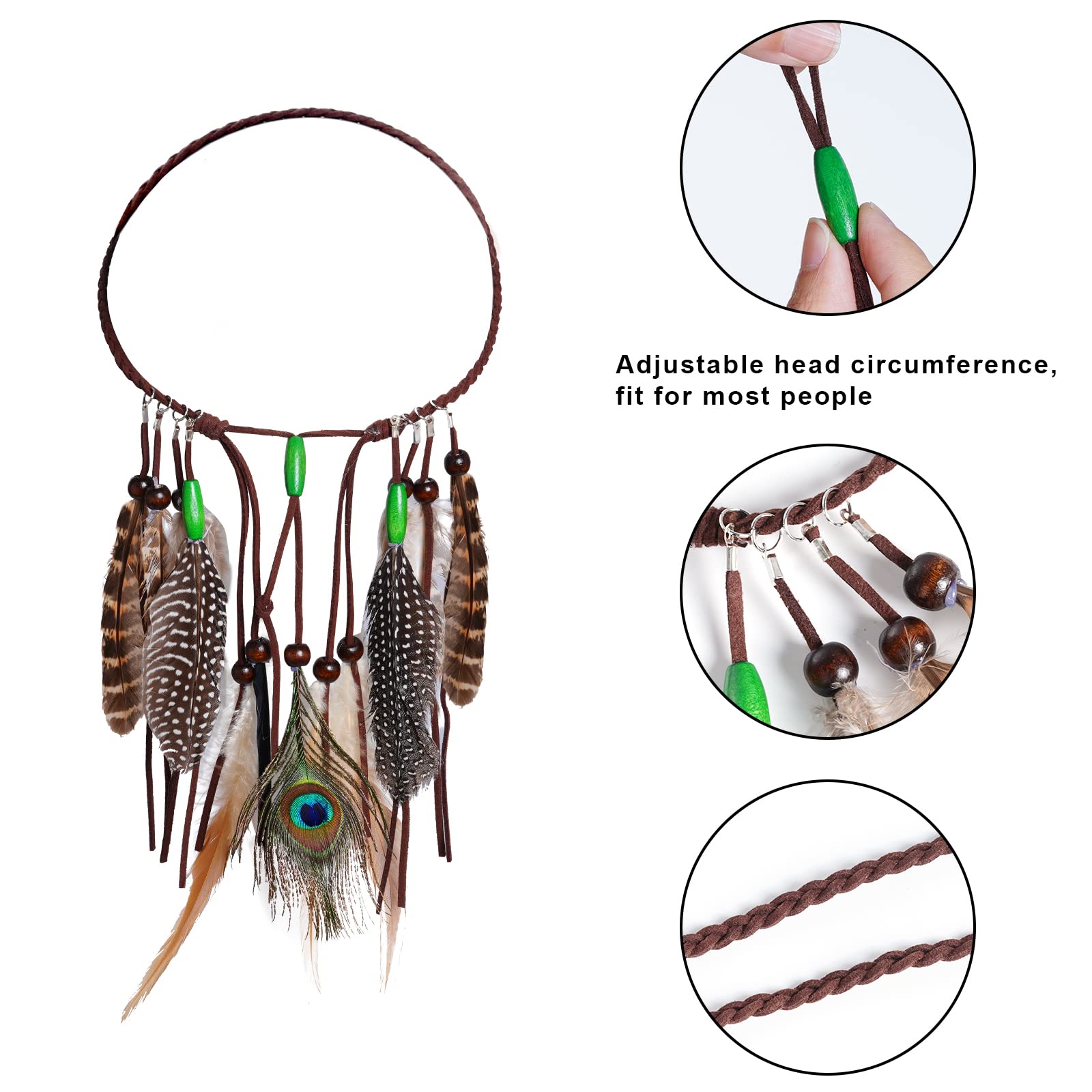 obmwang Indian Feather Headband Boho Feather Headbands Festival Costumes Head Dress with Feathers for Women and Girls