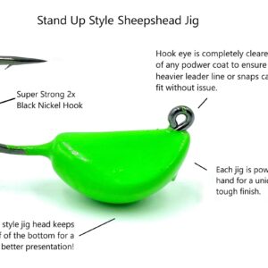 Sheepshead Jig, 2 Pack, Standup Style Jig, Saltwater Fishing Jig, Ultra Tough Powder Coat Finish with 2X Hook, 1/2-2oz Sizes, Multiple Colors, Made in The USA (.5oz, Green Pumpkin)