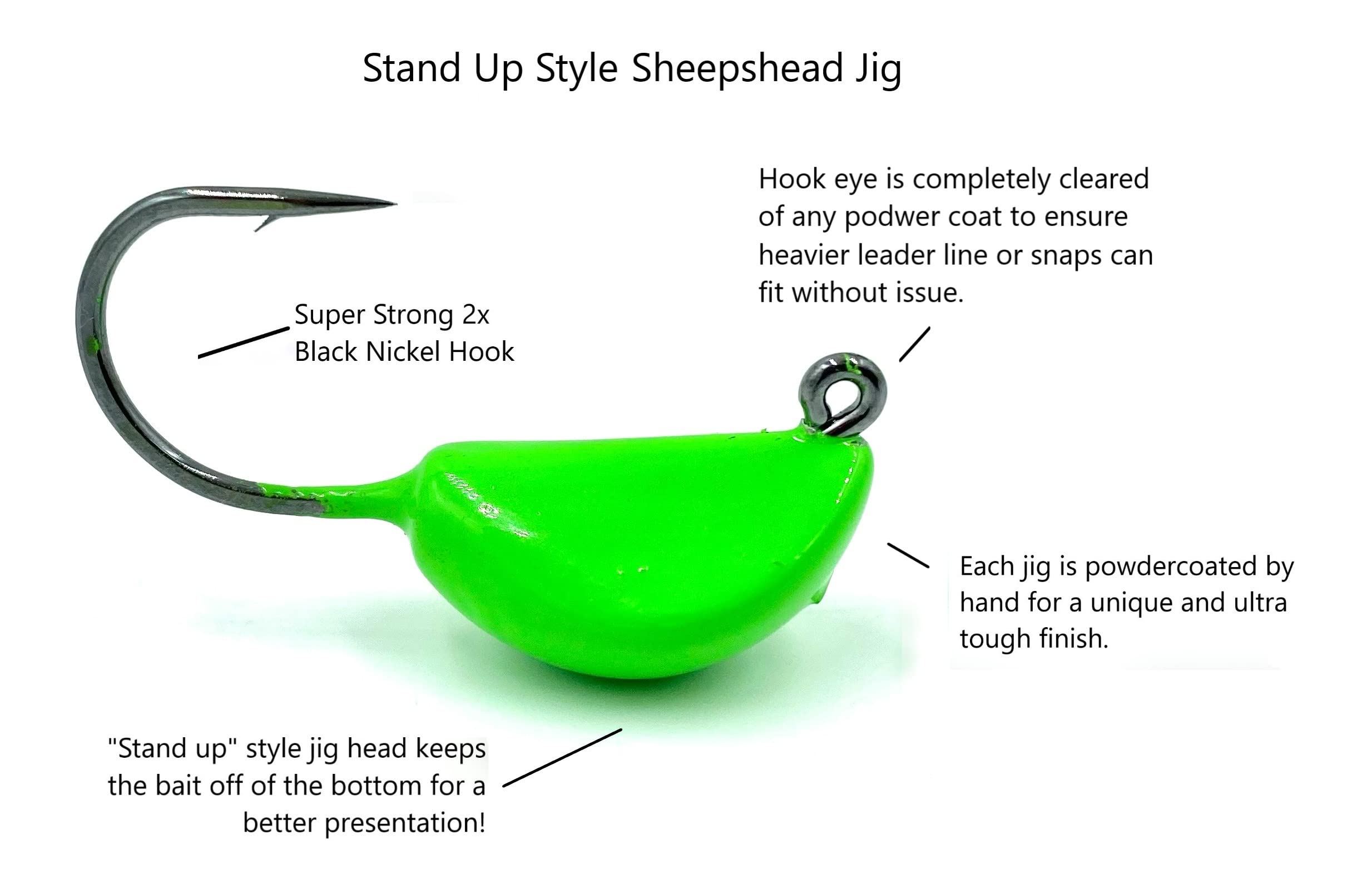 Sheepshead Jig, 2 Pack, Standup Style Jig, Saltwater Fishing Jig, Ultra Tough Powder Coat Finish with 2X Hook, 1/2-2oz Sizes, Multiple Colors, Made in The USA (.5oz, Green Pumpkin)