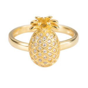 aloha jewelry company 18k gold plated sterling silver hawaiian pineapple plant ring stackable wedding band with cubic zirconia, yellow-gold (11)