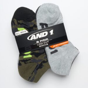 AND1 Boys' Socks - Athletic Cushion Low Cut Socks (8 Pack), Size Small-Medium, Green Camo