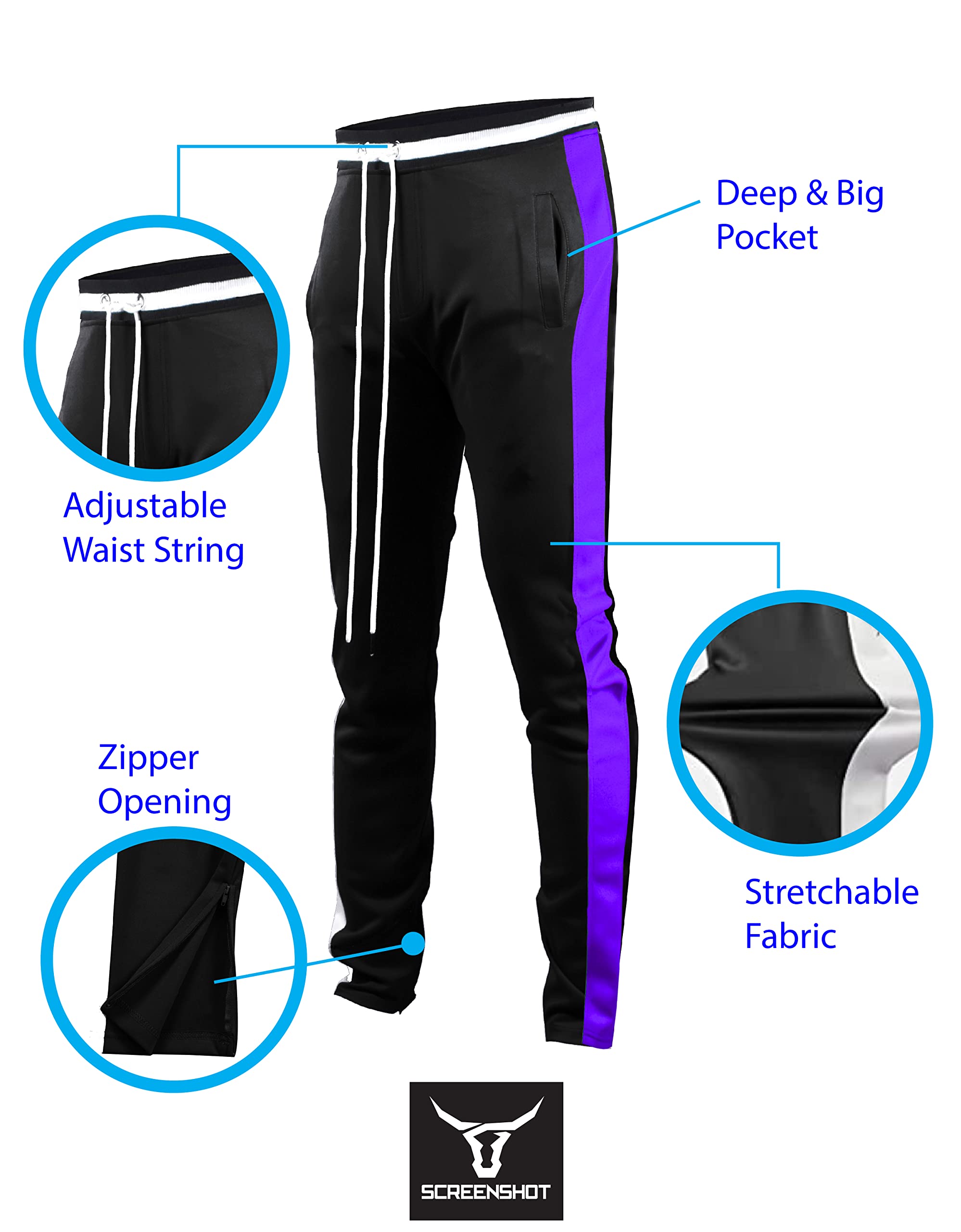 SCREENSHOT-S41700 Mens Hip Hop Premium Slim Fit Comfort Track Pants - Athletic Fitness Fashion Urban Lifestyle Streetwear Bottoms-Black/Purple-Large