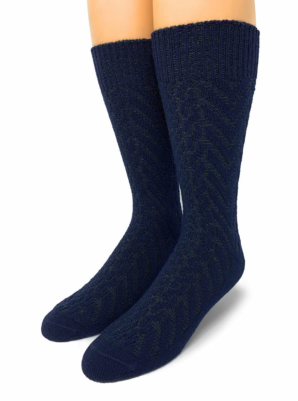 WARRIOR ALPACA SOCKS - Two-Tone Texture Socks Alpaca Wool Socks (Large, Navy/Olive)