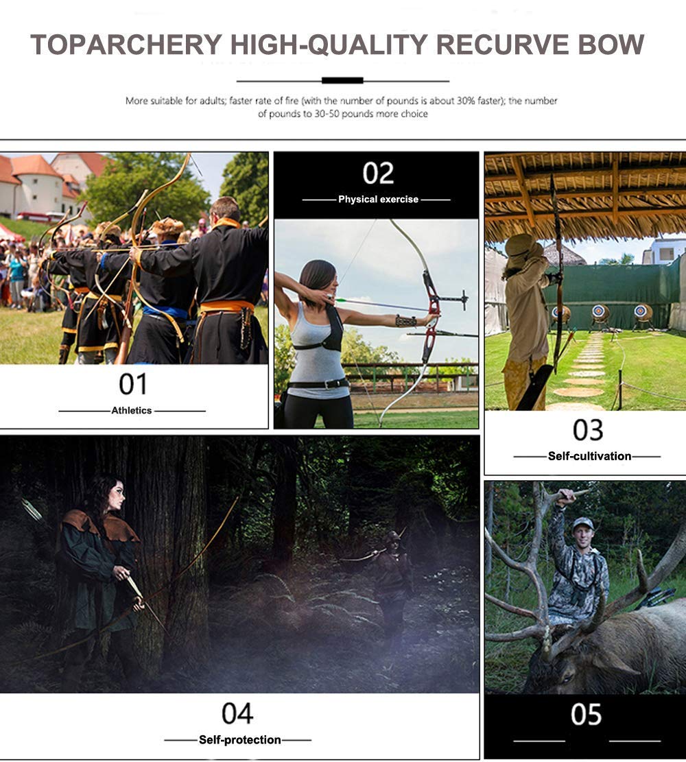 Toparchery Archery Takedown Recurve Bow Hunting Long Bow Set Alloy Riser - Right Hand Black - Draw Weight 30lbs 40lbs - with Arrow Sight, Arrow Brush