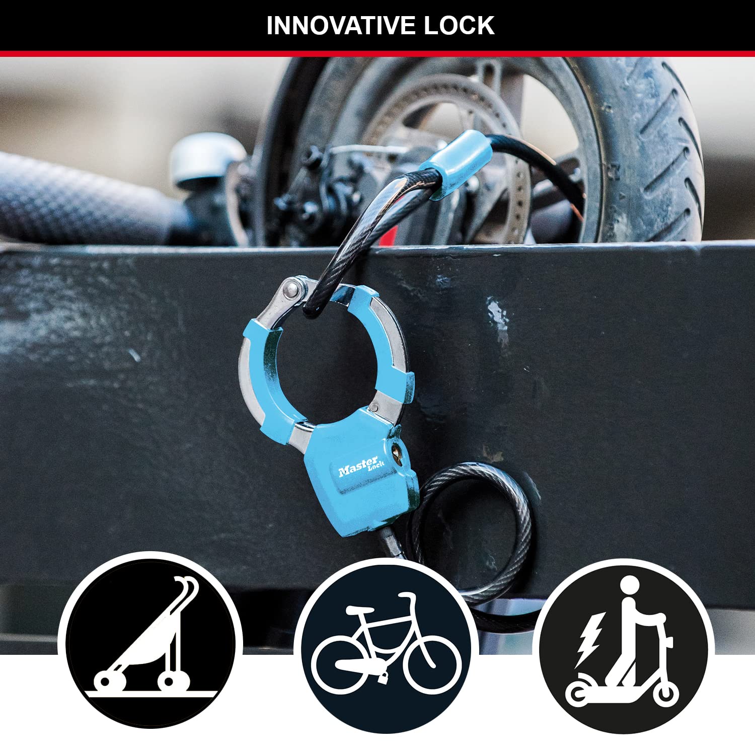 Master Lock 8275EURDPROBLU Cable Bike Lock with Cuff 1 Meter 8275EURDPROBLU-Best Used for Scooter, Troller, Strolers, Sport Equipments, Blue, One Size