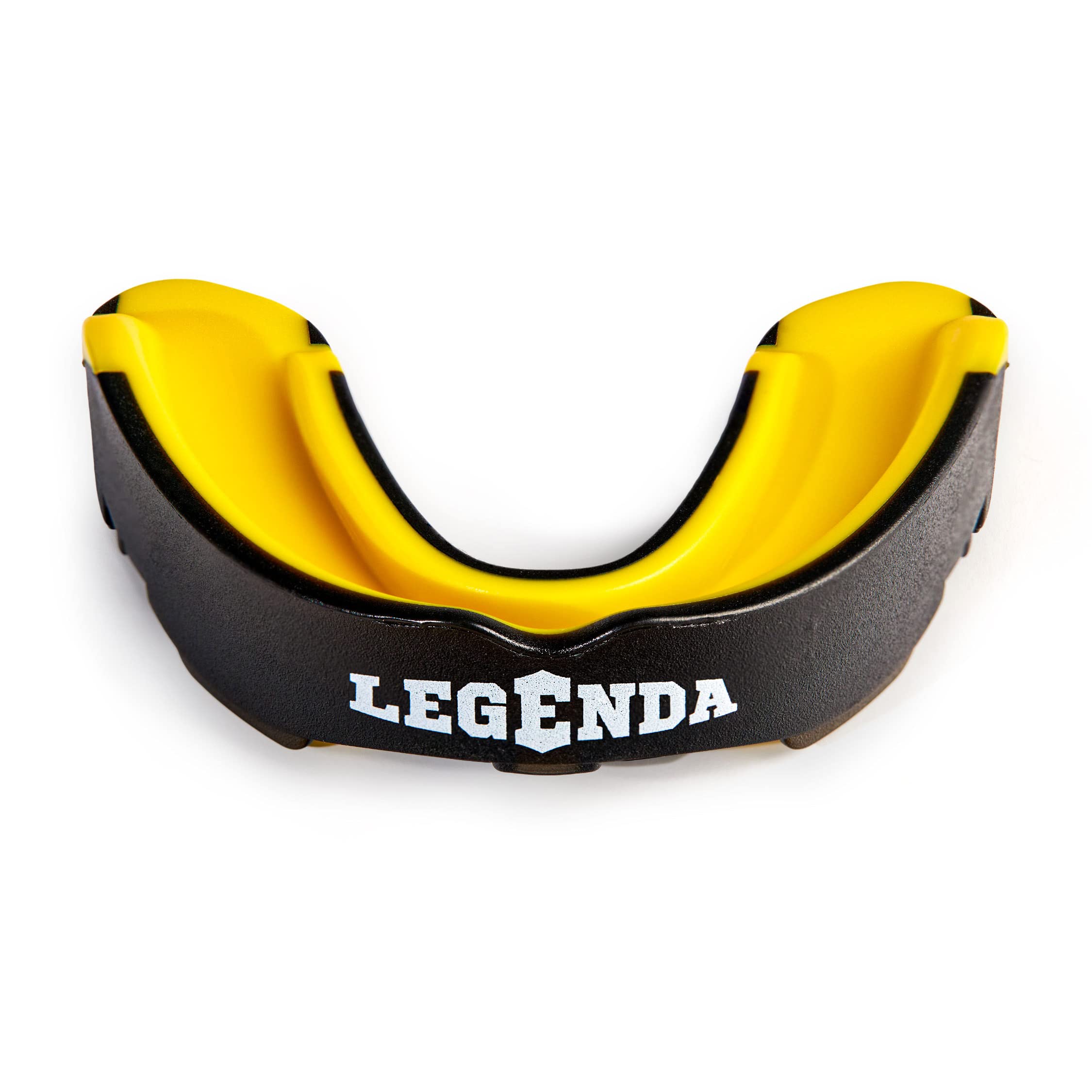 Legenda Mouth Guard Sports w/Case, Professional Mouthguard for Boxing, Football, Hockey, Jiu Jitsu, Muay Thai, MMA, Wrestling and High Contact Sports, Fits Adults, Youth, Kids 11+ (Black/Yellow)