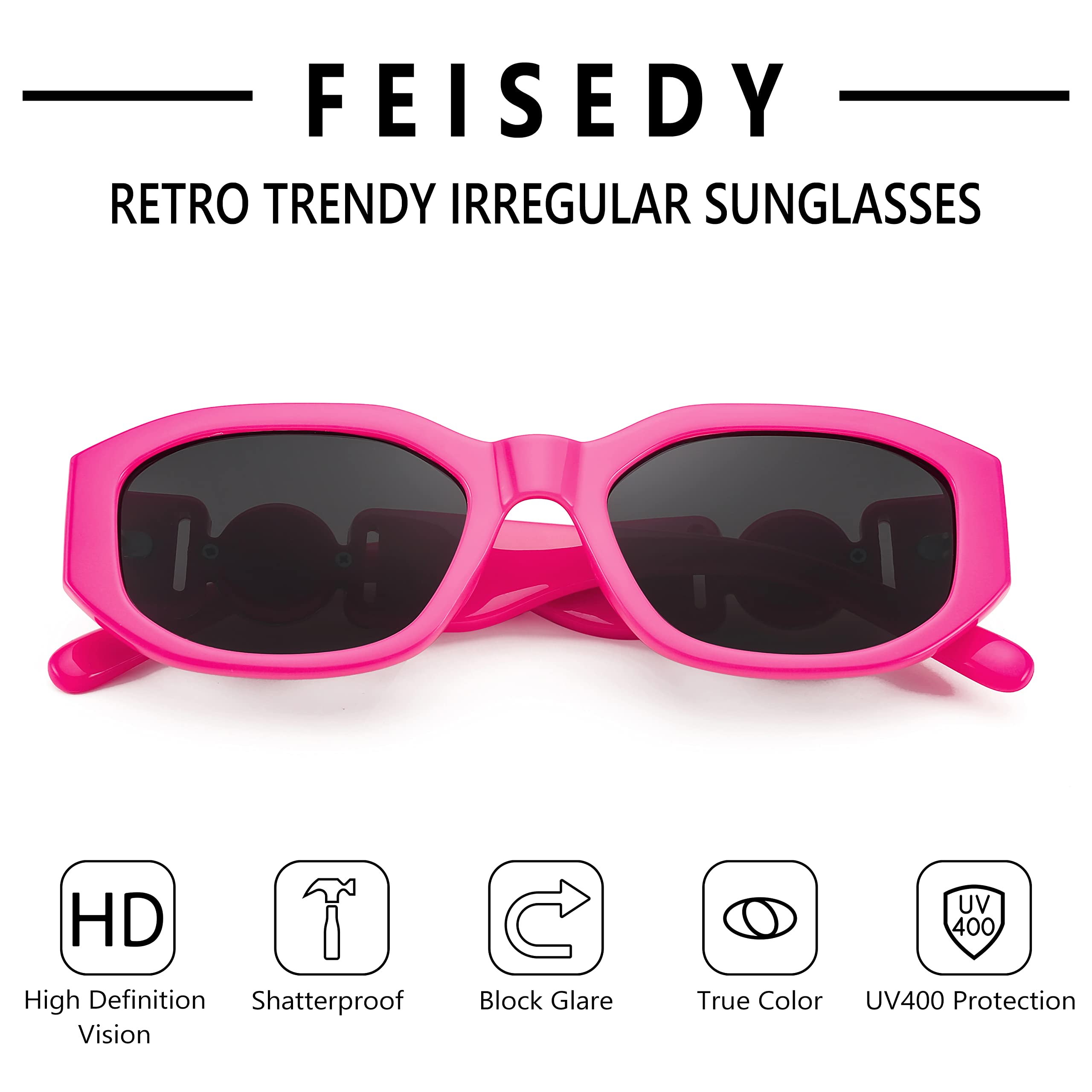 FEISEDY Retro Trendy Rectangle Sunglasses Women Men Vintage 90s Small Narrow Square Sunglasses B2322