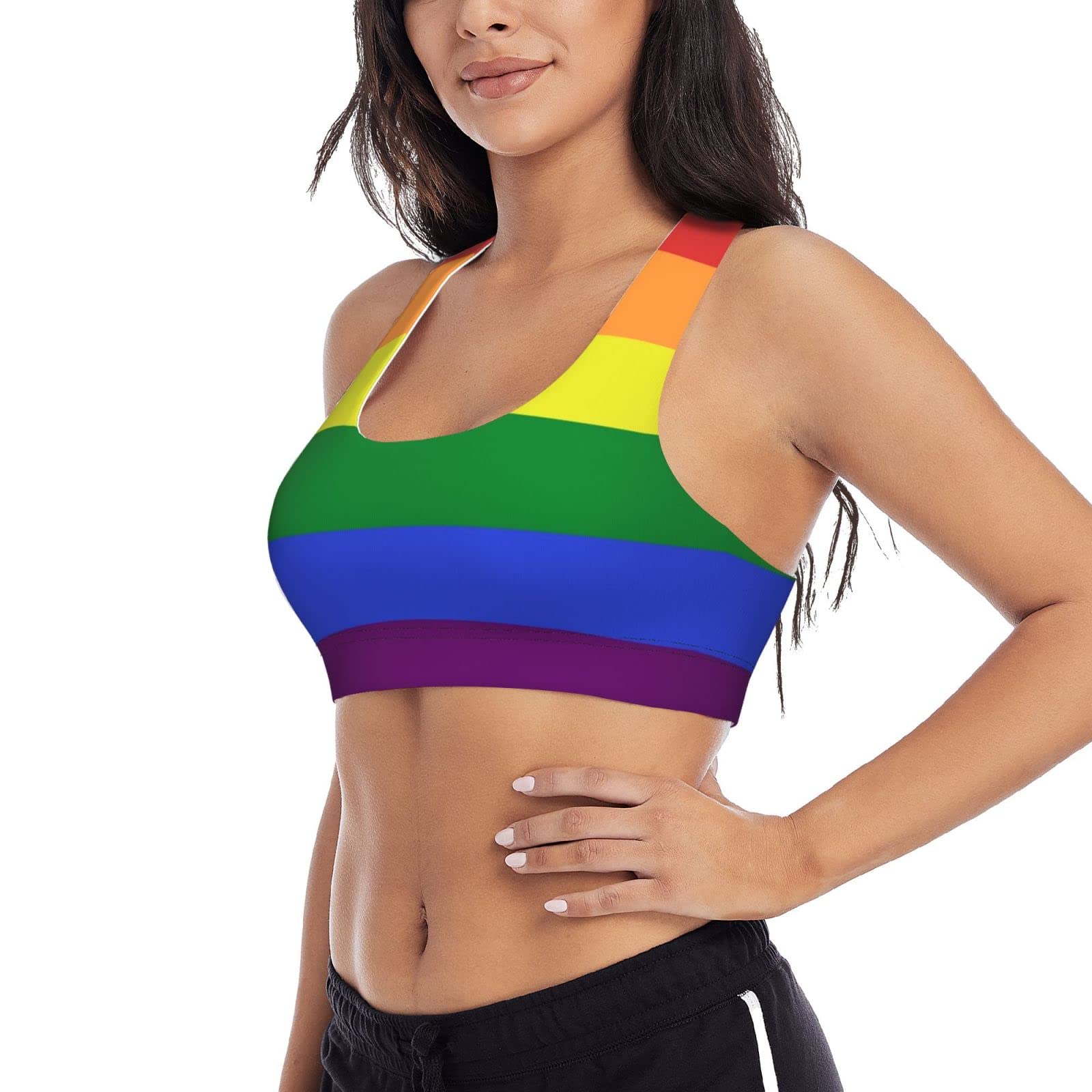 Women's Comfort LGBT Pride Rainbow Flag Fit Yoga Bras Athletic Tank for Training Exercise Sports Bra for Workout, Fitness