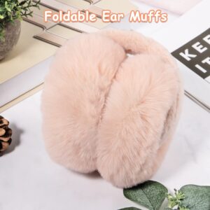 Ear Muffs for Women, Foldable Winter Faux Furry Earmuffs, Cold Weather Cute Soft Ear Warmer Covers Headband