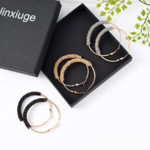 Jinxiuge 6 Pair Beaded Hoop Earrings Boho Flower Round Earrings Women's Handmade Earrings Set