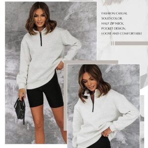 BLENCOT Women Half Zip Oversized Sweatshirts Long Sleeve Solid Color Drop Shoulder Fleece Workout Pullover Gray L