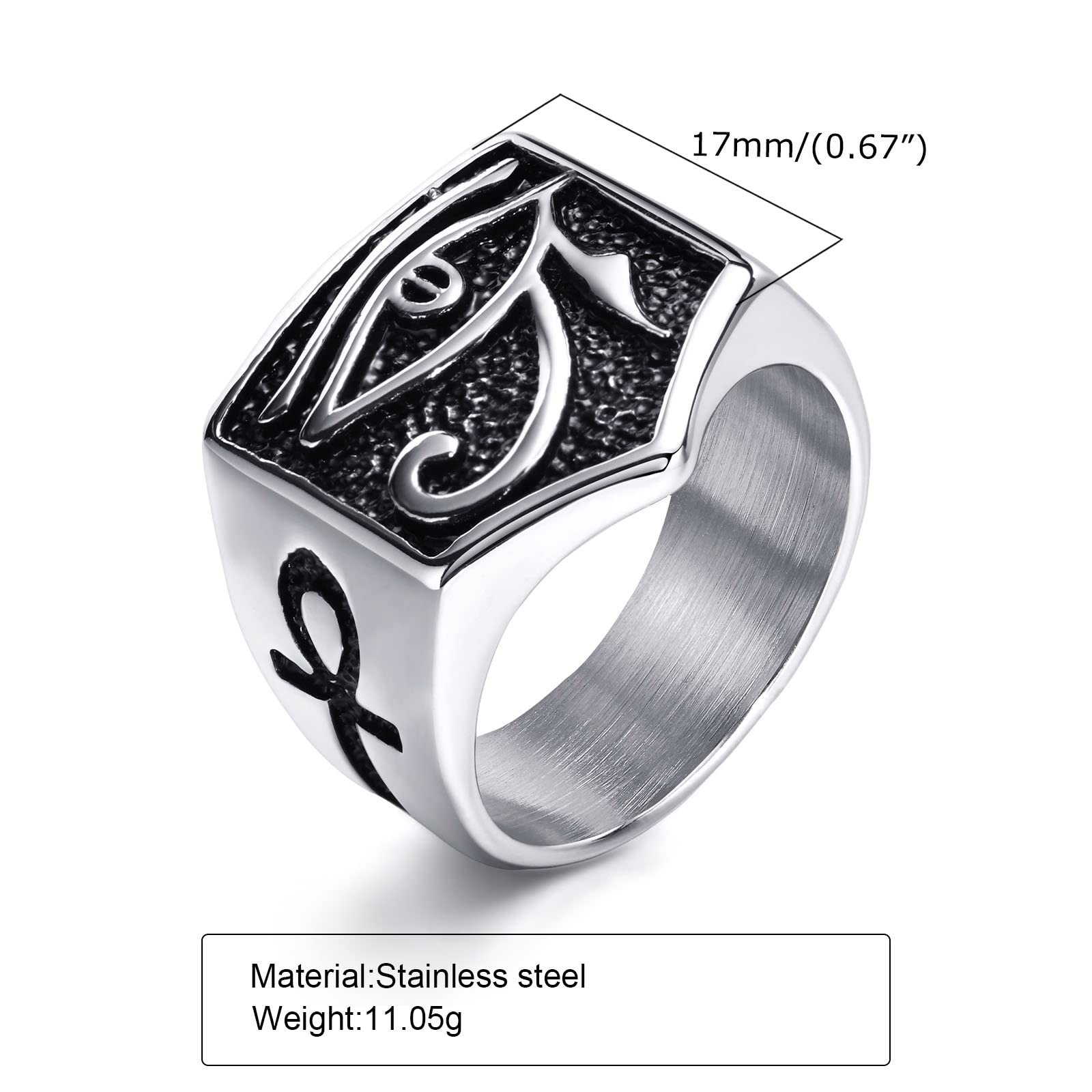 MPRAINBOW Egyptians Eyes of Horus Ring - Stainless Steel Ankh Cross Ring Size 8 to 12,Ancient Egyptians Symbol Wadjet Eye Ring Jewelry